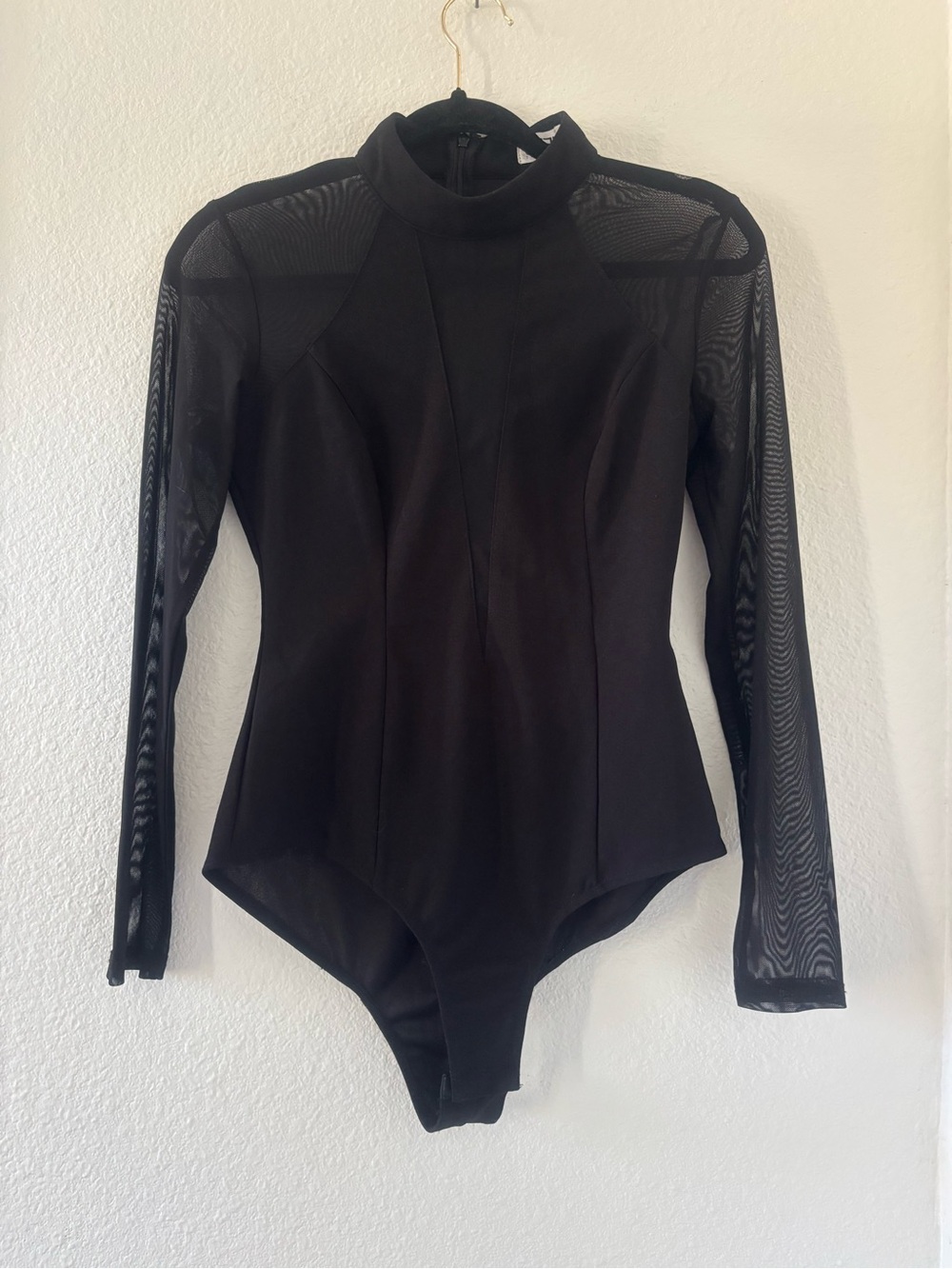SEEK The Label Black Long-Sleeve Mesh Panel Mock Neck Bodysuit M